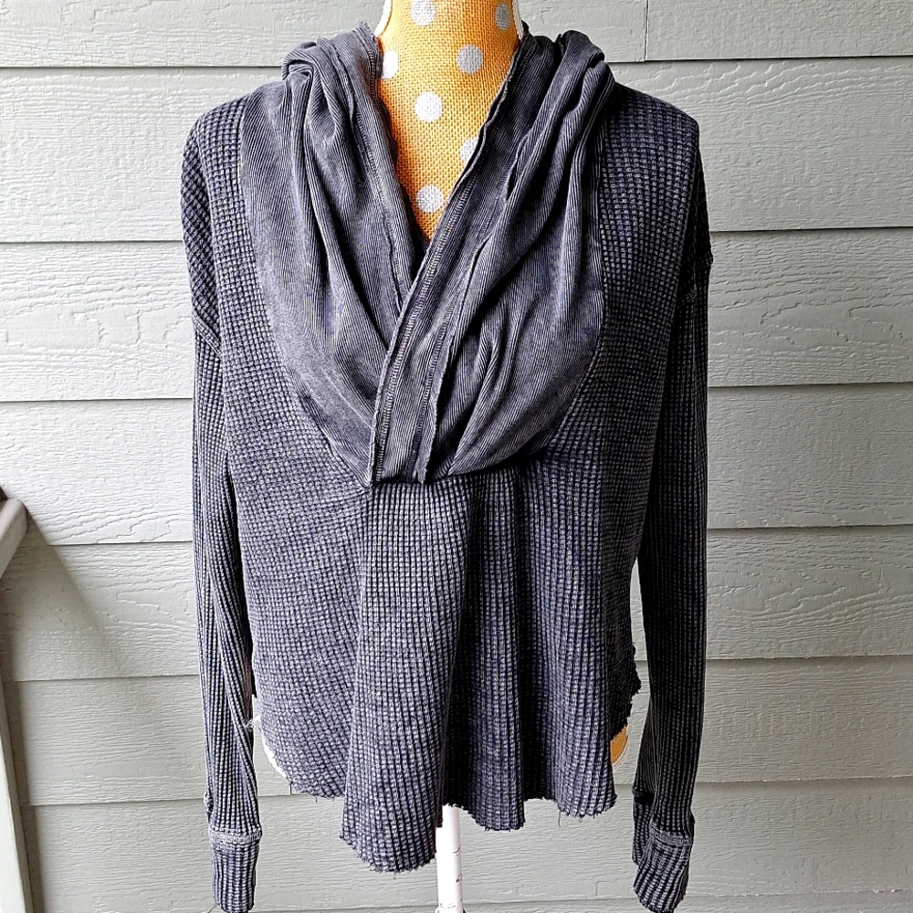 Free People FP One Axel Hoodie Wrap Front Waffle Knit Swratshirt Sz M Oversized - Picture 2 of 10